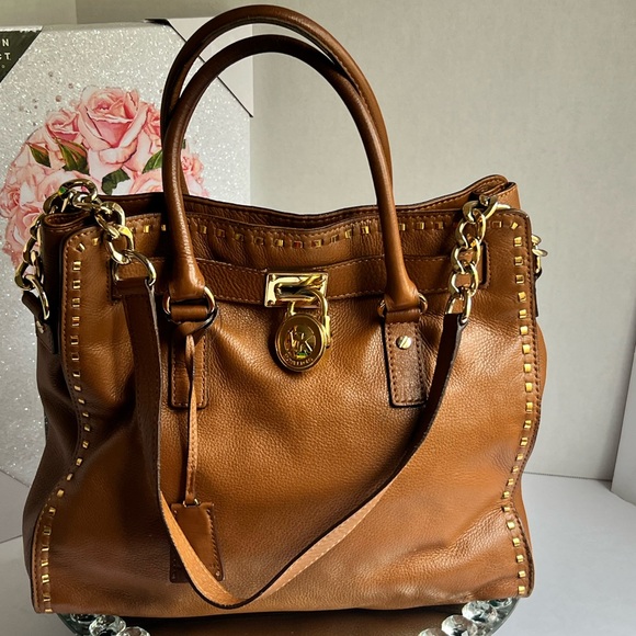 Michael Michael Kors Hamilton classic cognac Pebble Leather satchel Shoulder - Picture 11 of 14